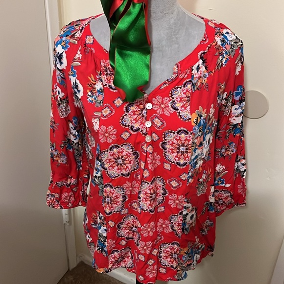Figuerca e flower Tops - #27-Floral Boho Red  blouse size PL 3/4 sleeves